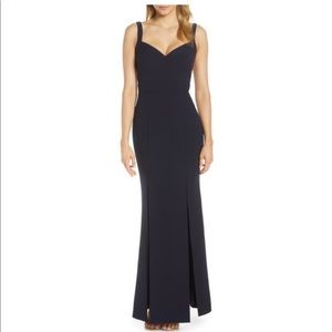 ELIZA J Slit flared body-con crepe gown